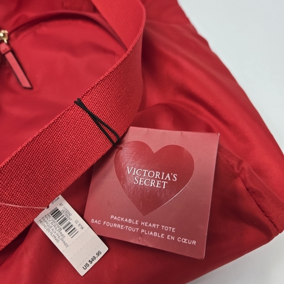 NWT VICTORIA'S SECRET TOTE BAG PINK COLORBLOCK RED HEART PACKABLE SET OF 2 LARGE - Picture 9 of 16
